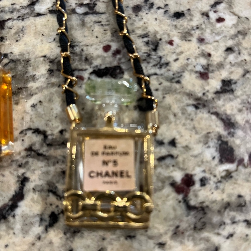 CHANEL No. 5 Bottle Pendant with Gold and Black Chain